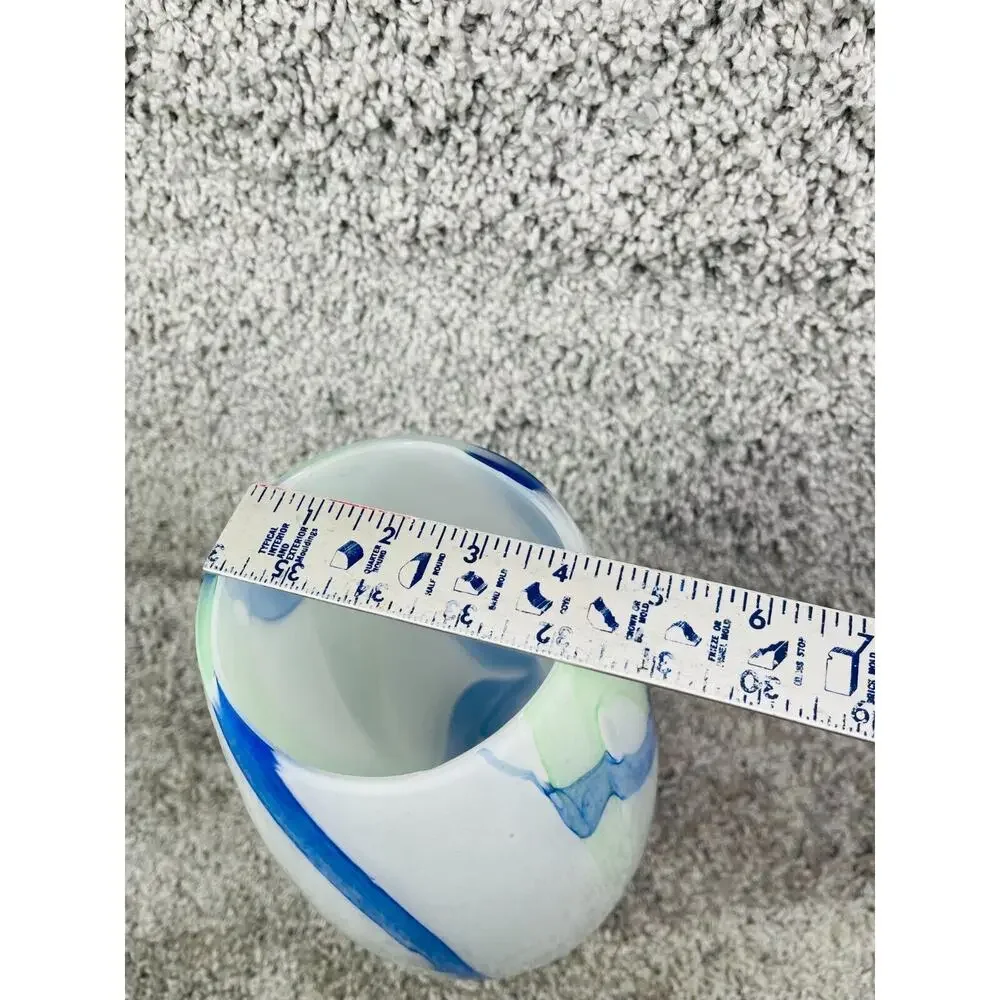 Art Deco Abstract White Blue Ceramic Glass Oval Vase